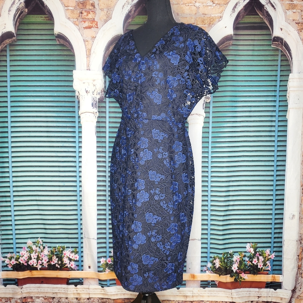 Ralph Lauren Embroidered Petal Sleeve V-Neck Knee Length Sheath Dress - NWT